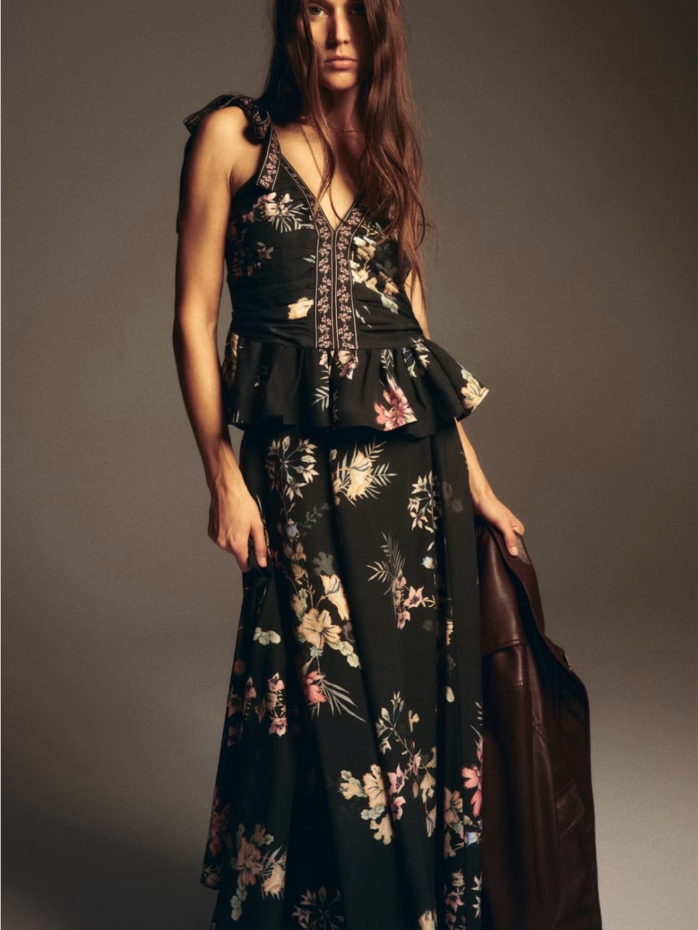 H&M Black Floral Maxi Skirt